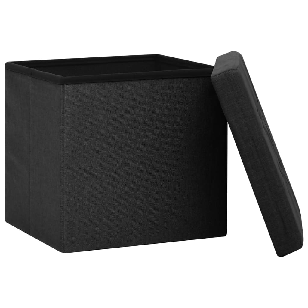 Hocker mit Stauraum 2 Stk. Schwarz Leinenoptik