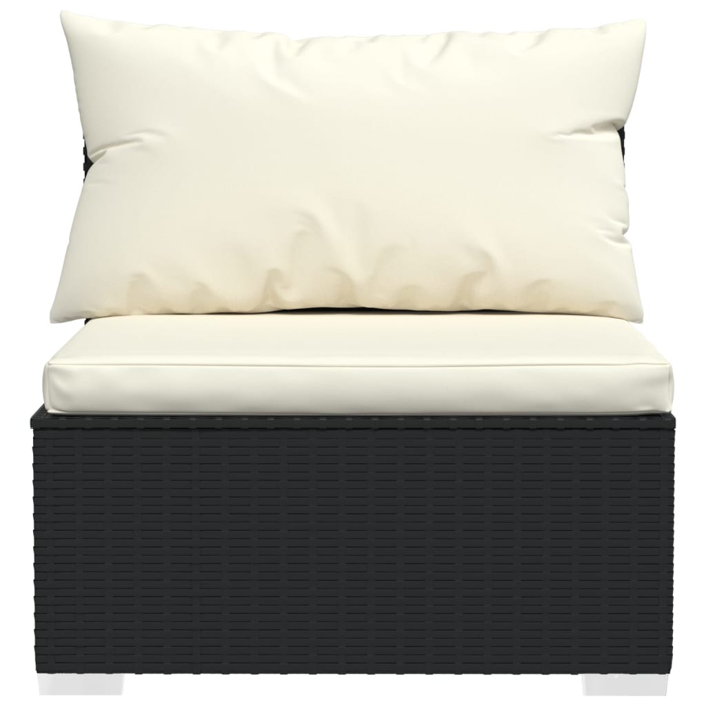 Garten-Mittelsofa mit Kissen Schwarz Poly Rattan