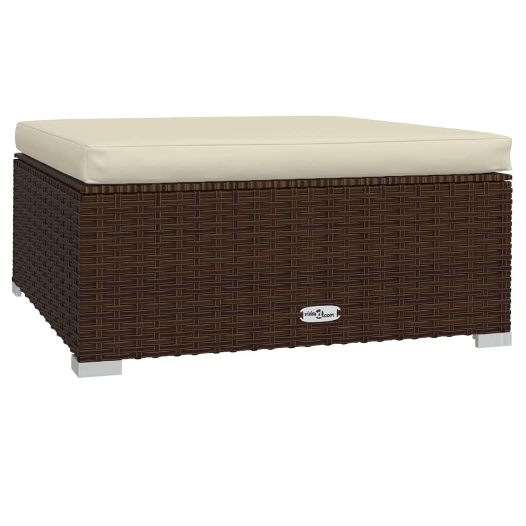 Gartenhocker mit Kissen Braun 70x70x30 cm Poly Rattan