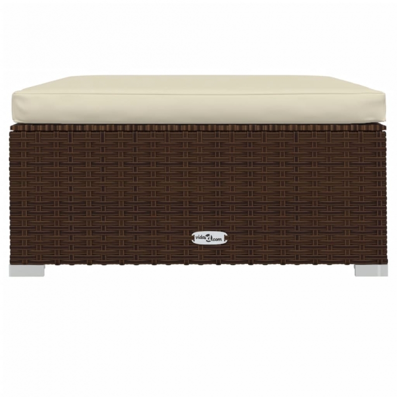 Gartenhocker mit Kissen Braun 70x70x30 cm Poly Rattan