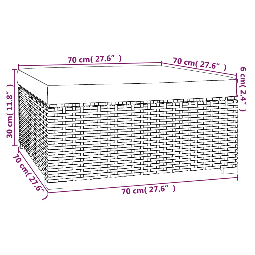 Gartenhocker mit Kissen Braun 70x70x30 cm Poly Rattan