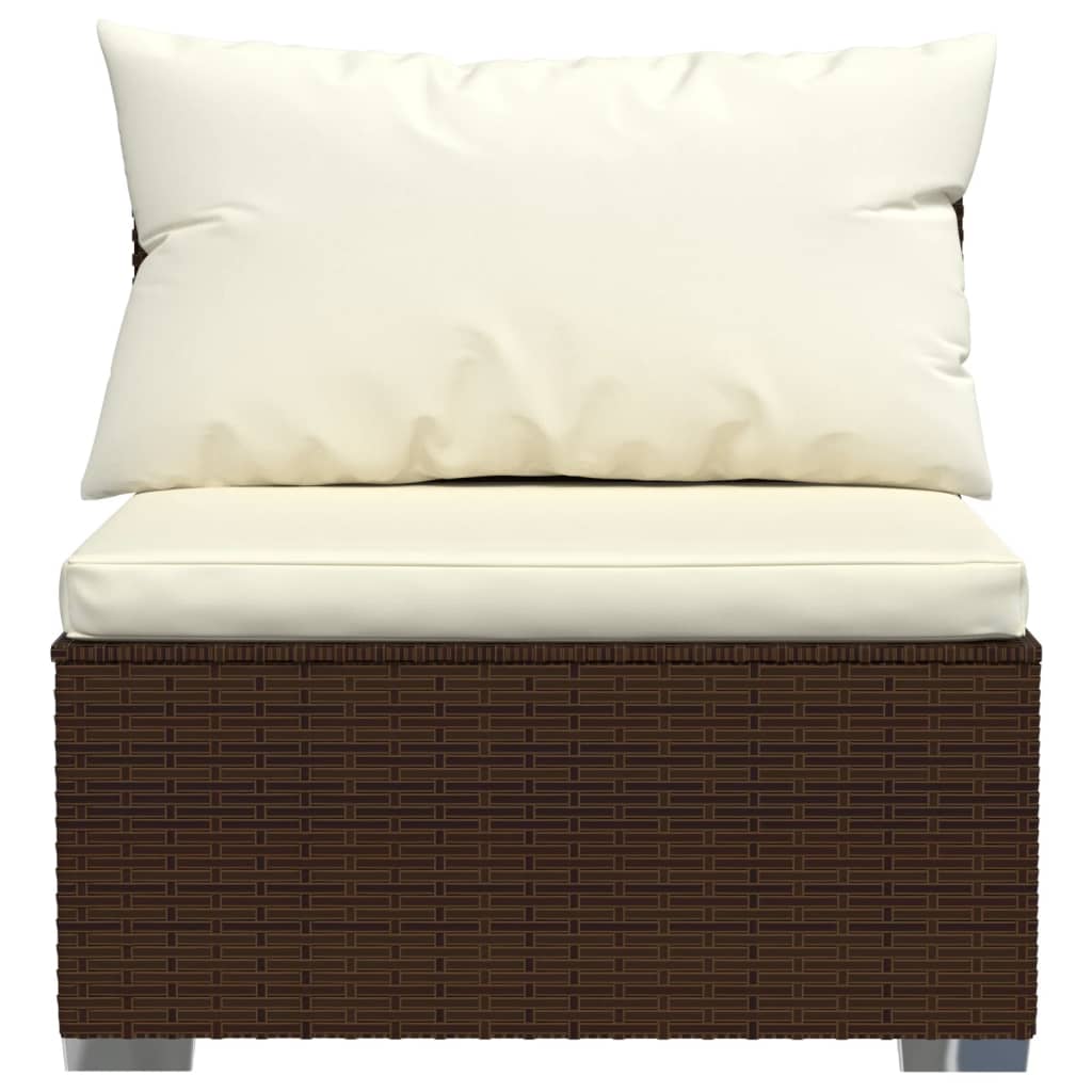 Garten-Mittelsofa mit Kissen Braun Poly Rattan