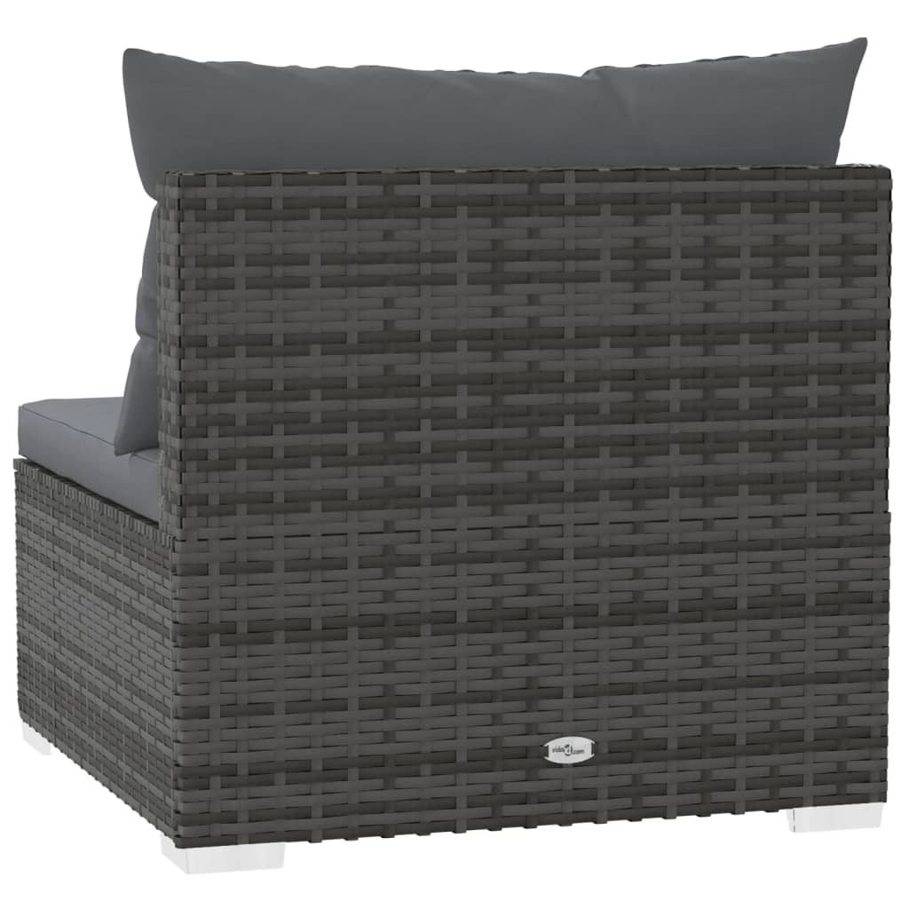 Garten-Mittelsofa mit Kissen Grau Poly Rattan