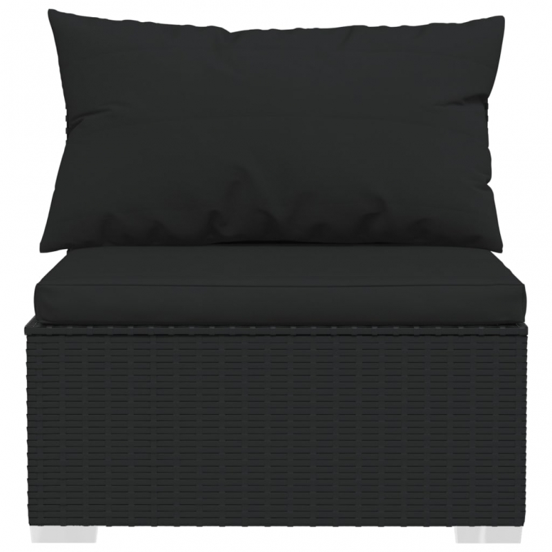 Garten-Mittelsofa mit Kissen Schwarz Poly Rattan