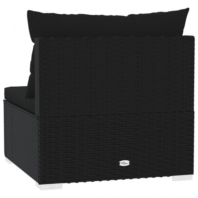 Garten-Mittelsofa mit Kissen Schwarz Poly Rattan