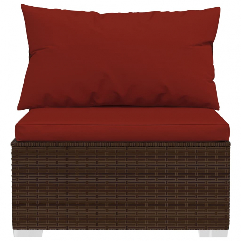 Garten-Mittelsofa mit Kissen Braun Poly Rattan