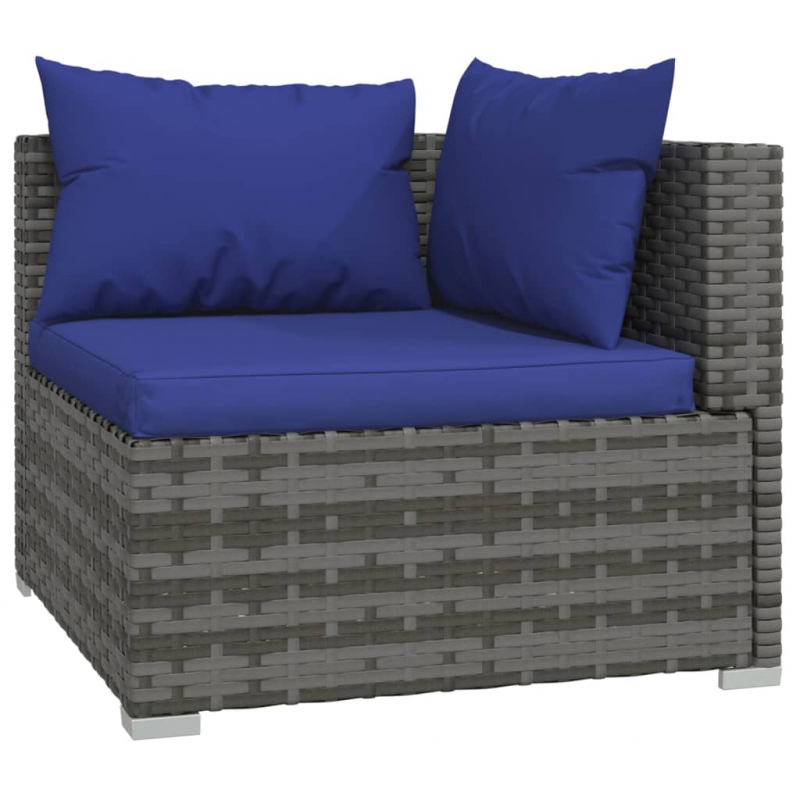 3-tlg. Garten-Lounge-Set mit Kissen Grau Poly Rattan