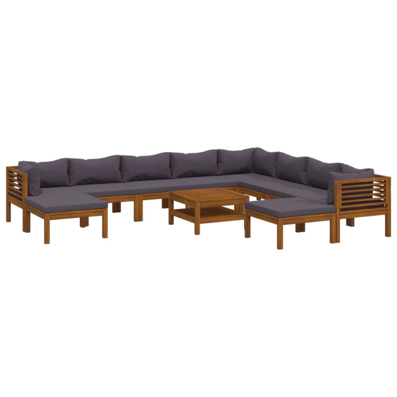 11-tlg. Garten-Lounge-Set mit Auflage Massivholz Akazie