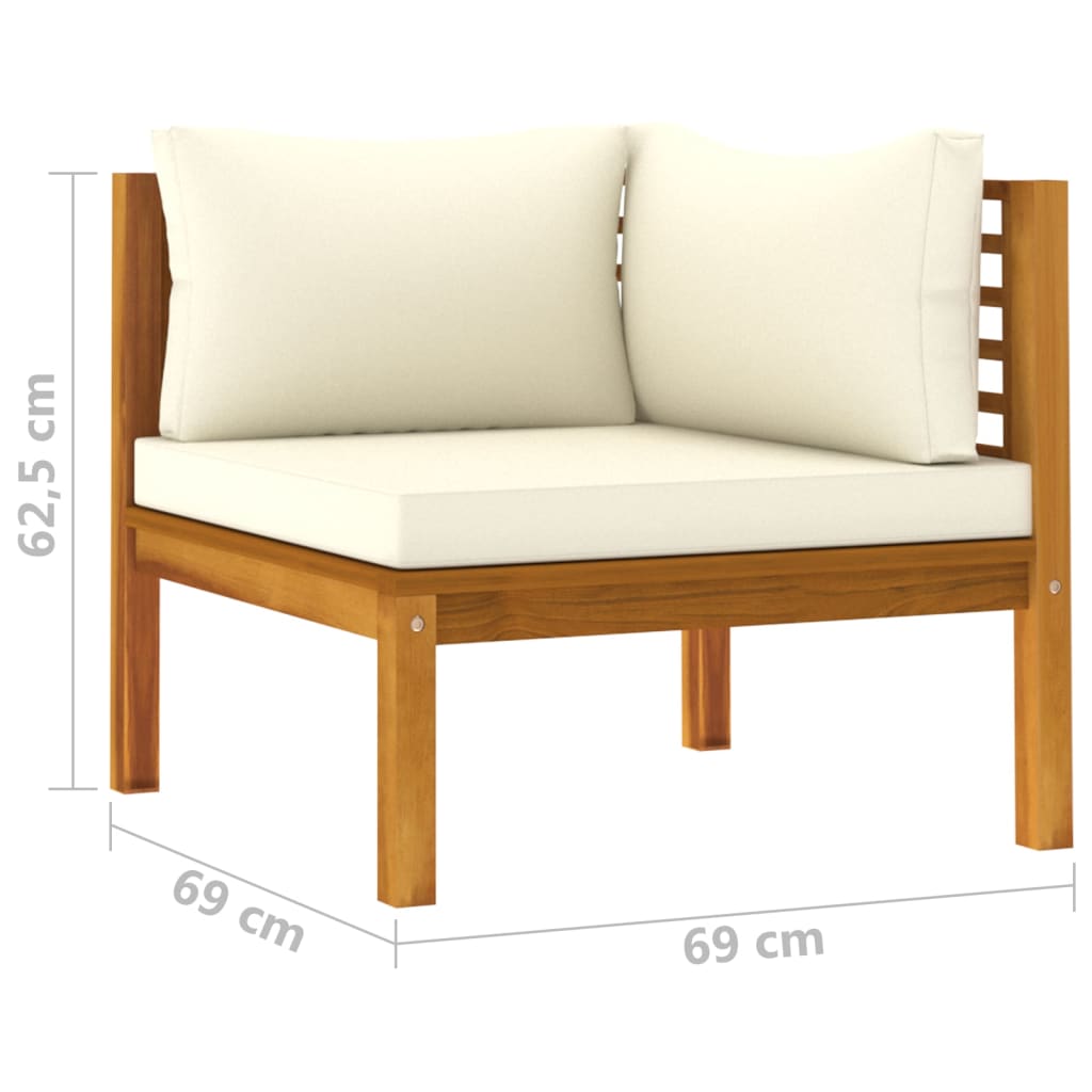 2-Sitzer-Gartensofa mit Creme Kissen Massivholz Akazie