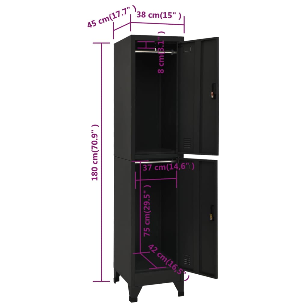 Schließfachschrank Schwarz 38x45x180 cm Stahl