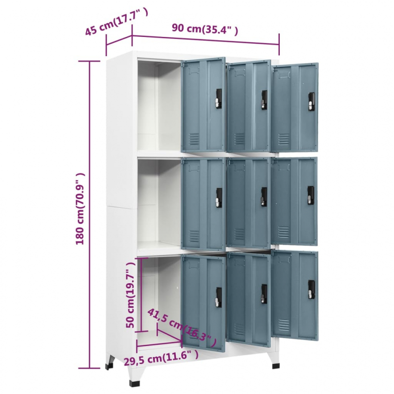 Schließfachschrank Hellgrau und Dunkelgrau 90x45x180 cm Stahl