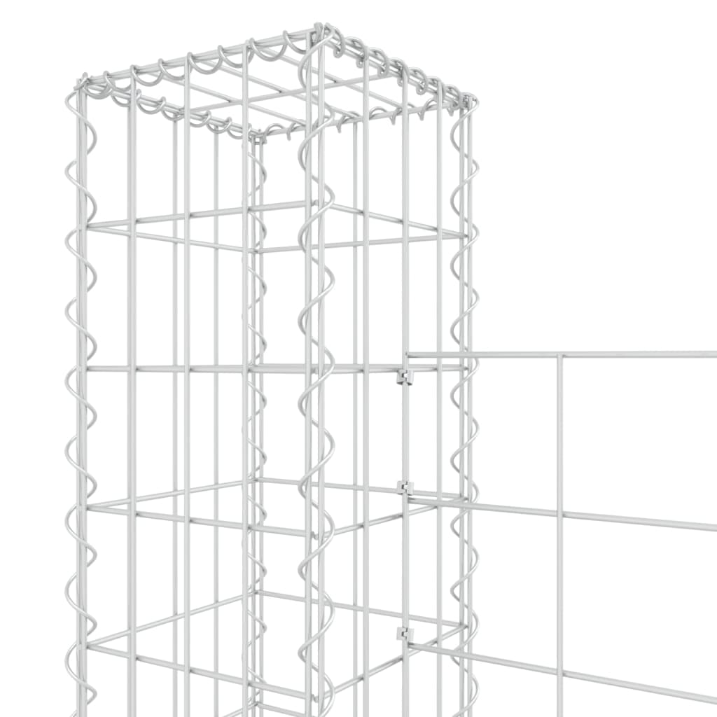 Gabionenkorb U-Form mit 7 Säulen Eisen 740x20x150 cm