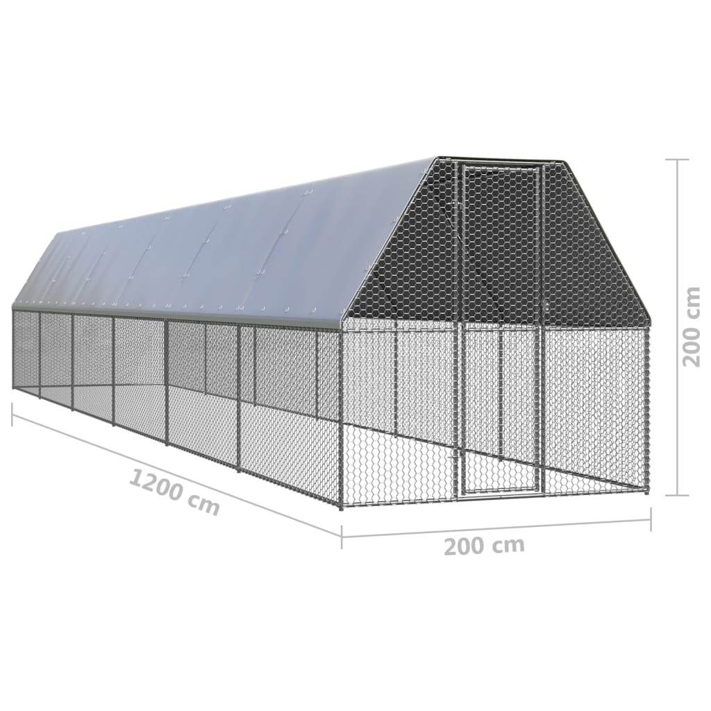 Outdoor-Hühnerkäfig 2x12x2 m Verzinkter Stahl