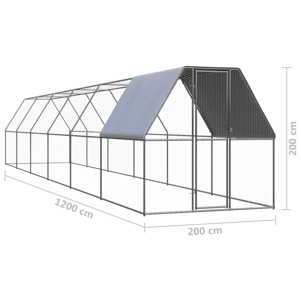 Outdoor-Hühnerkäfig 2x12x2 m Verzinkter Stahl