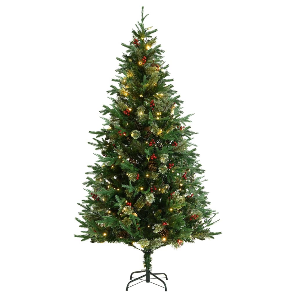 Weihnachtsbaum mit Beleuchtung und Kiefernzapfen Grün 195 cm