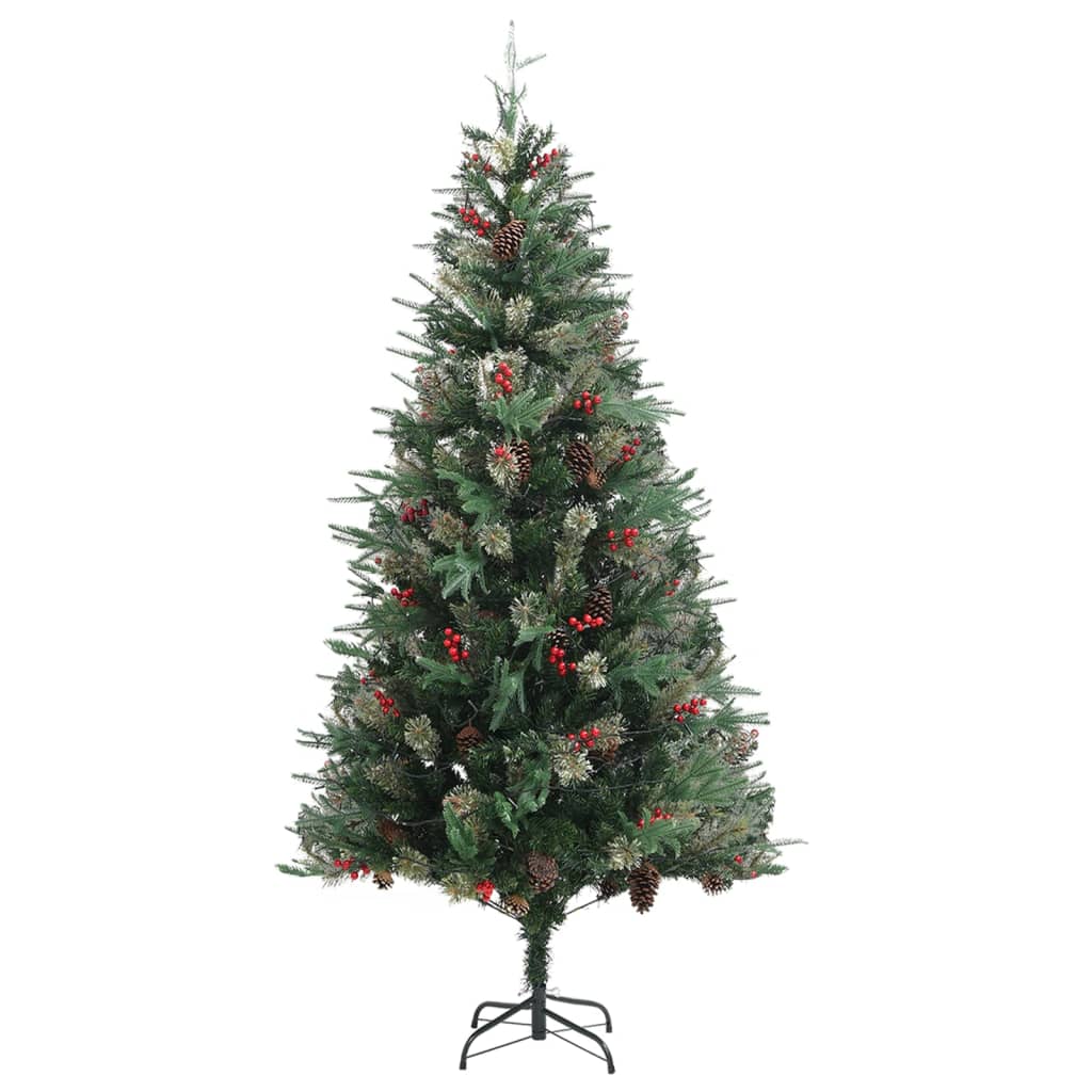 Weihnachtsbaum mit Beleuchtung und Kiefernzapfen Grün 225 cm