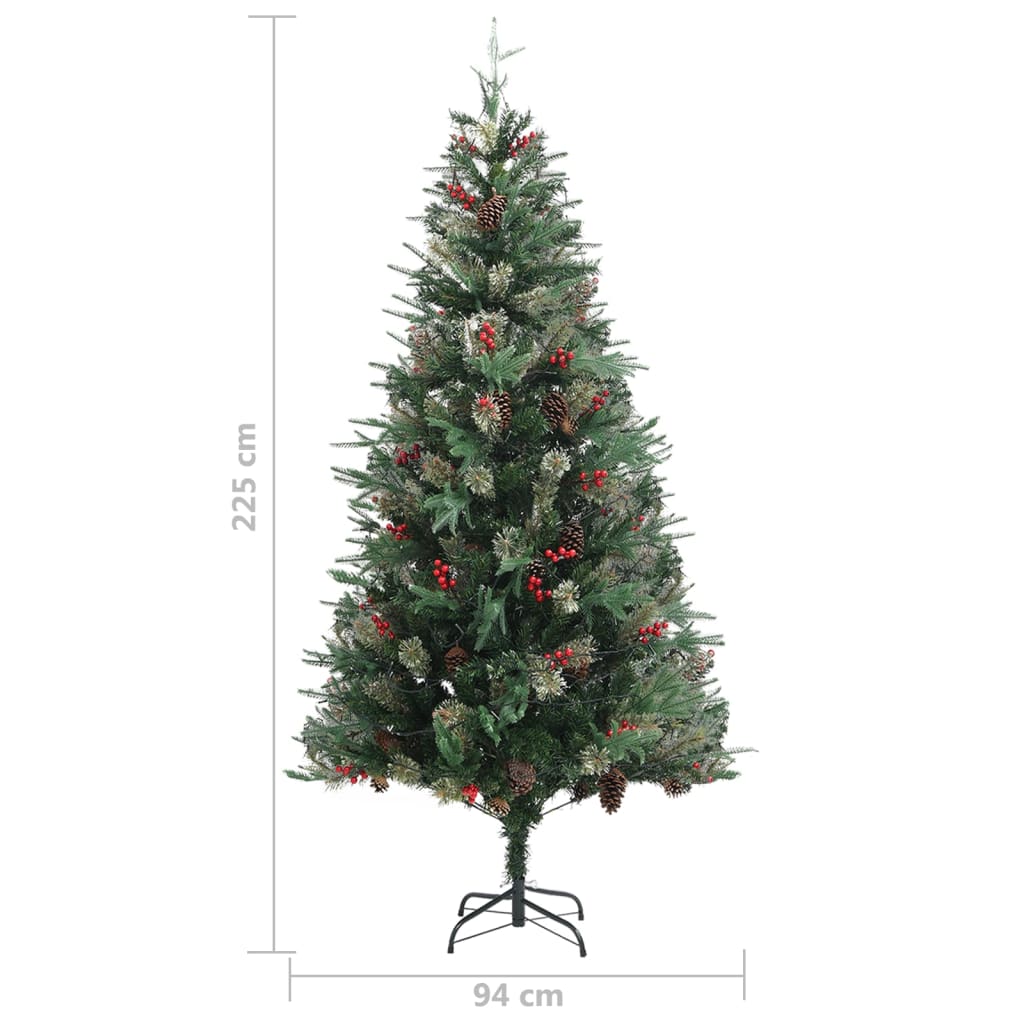 Weihnachtsbaum mit Beleuchtung und Kiefernzapfen Grün 225 cm