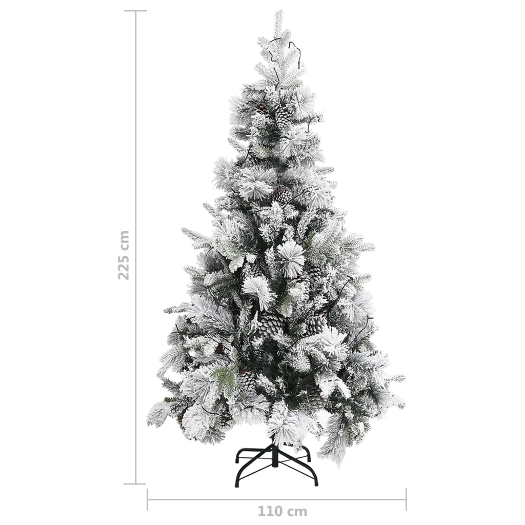 Weihnachtsbaum mit Beleuchtung Schnee und Zapfen 225 cm PVC&PE