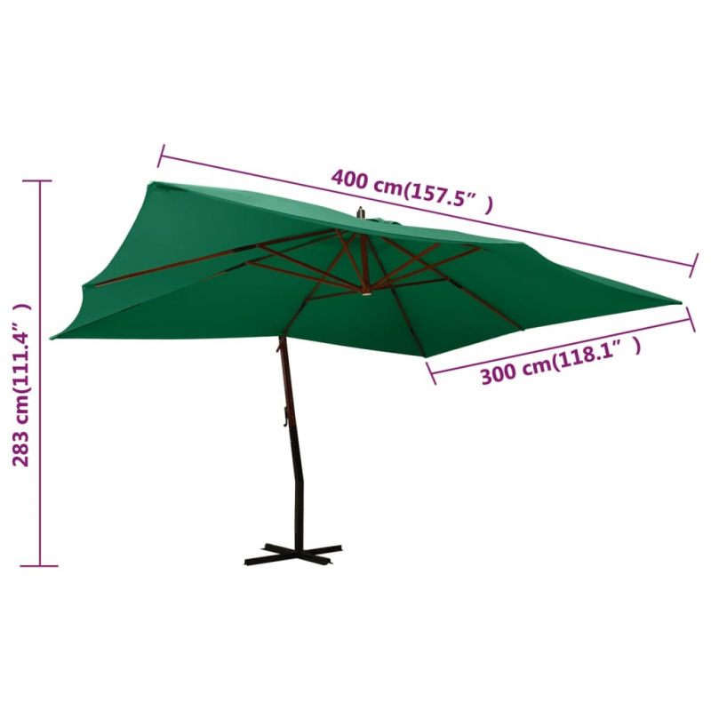 Ampelschirm mit Holzmast 400x300 cm Grün