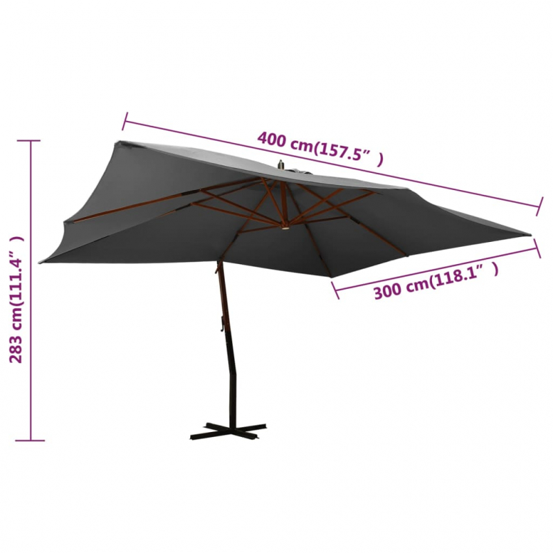 Ampelschirm mit Holzmast 400x300 cm Anthrazit