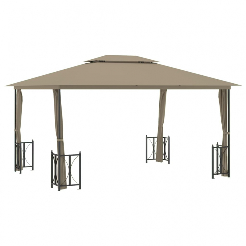 Pavillon mit Seitenwänden & Doppeldach 3x4 m Taupe