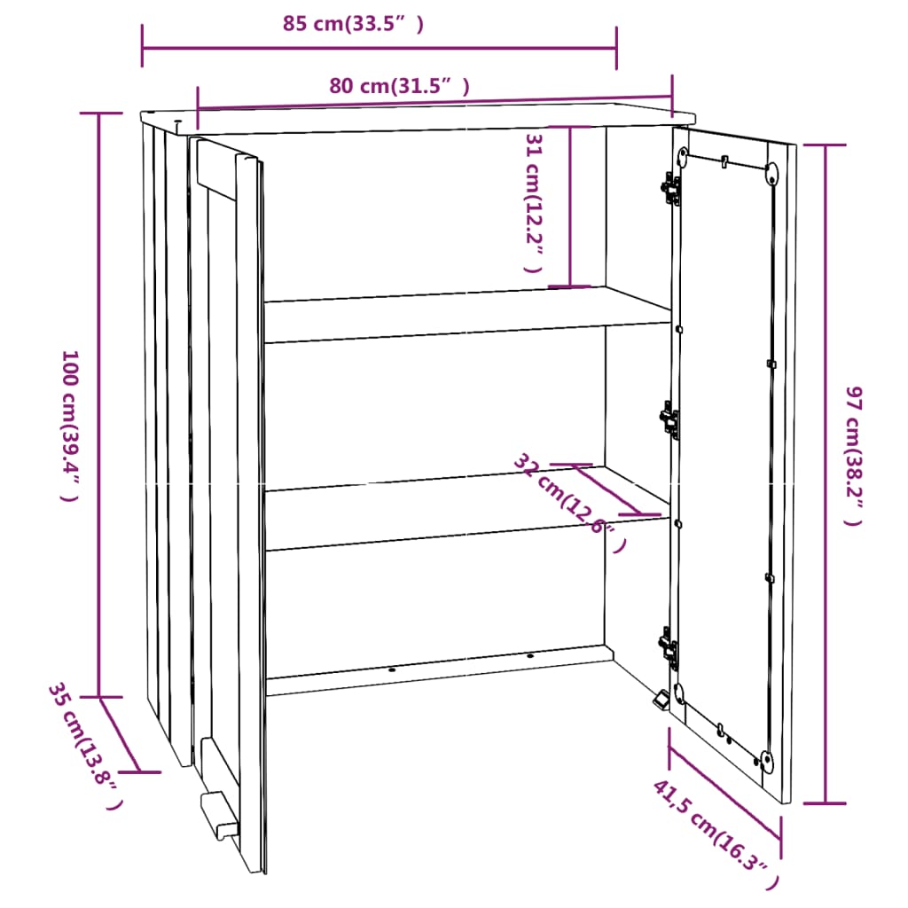 Aufsatz für Highboard Weiß 85x35x100 cm Massivholz Kiefer