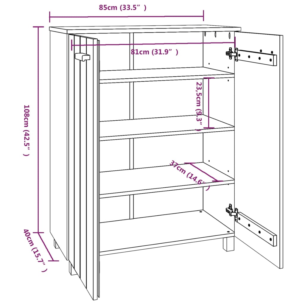 Schuhschrank HAMAR Dunkelgrau 85x40x108 cm Massivholz Kiefer