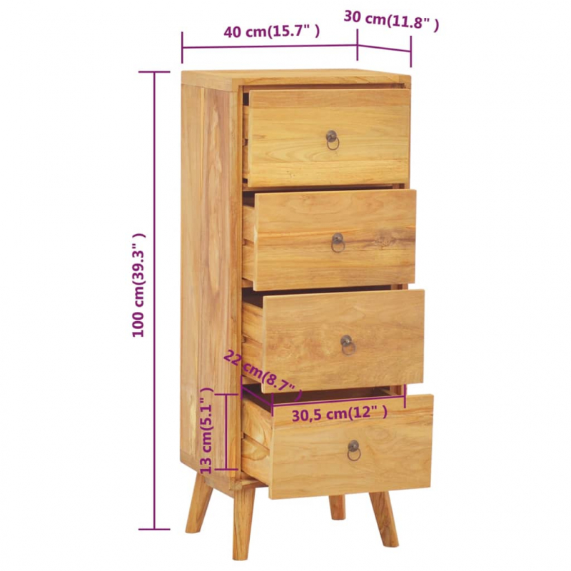 Kommode 40x30x100 cm Massivholz Teak