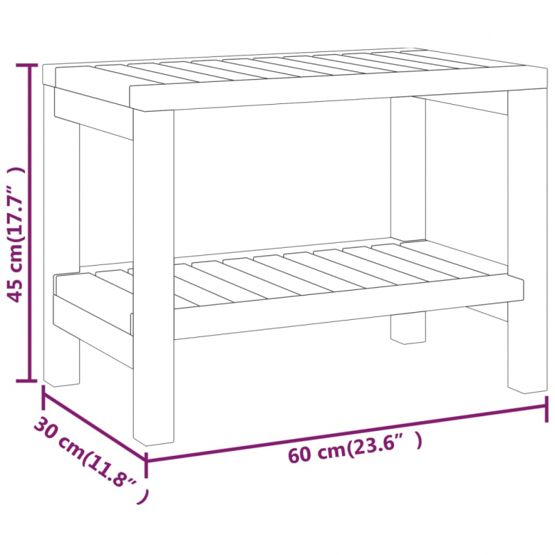 Duschbank 60x30x45 cm Massivholz Teak