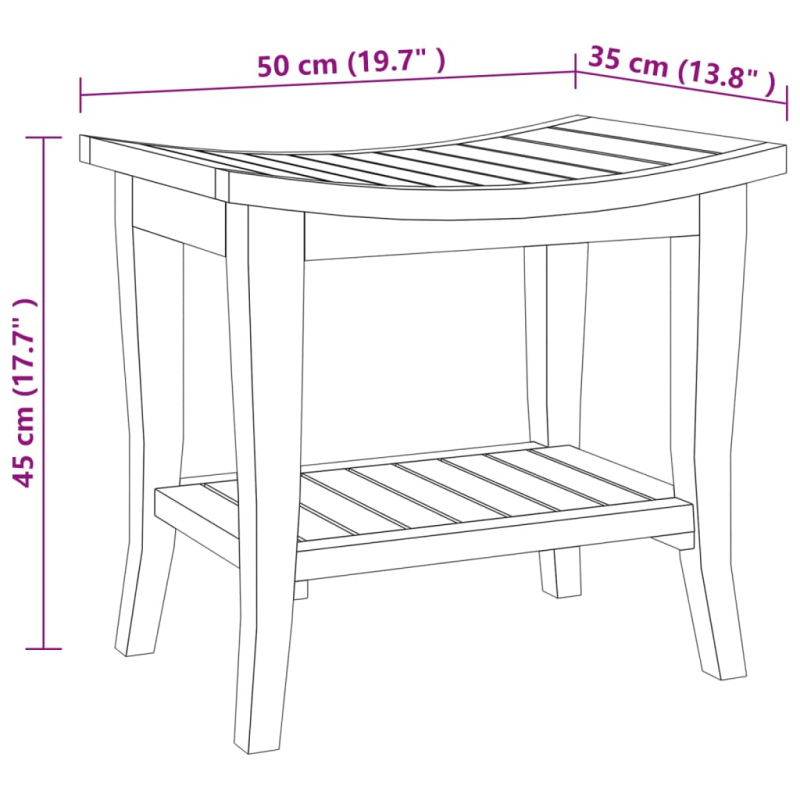 Duschbank 50x35x45 cm Massivholz Teak