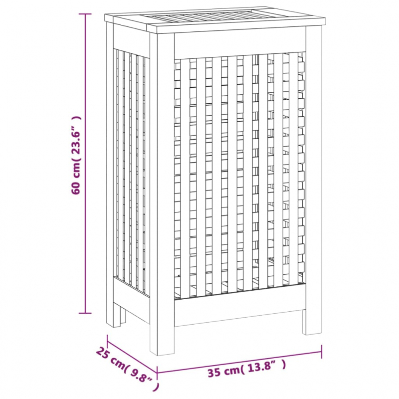 Wäschebehälter 35x25x60 cm Massivholz Teak
