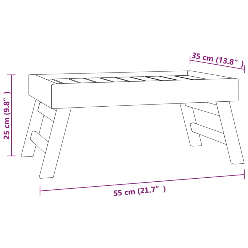 Klapptablett 55x35x25 cm Massivholz Teak