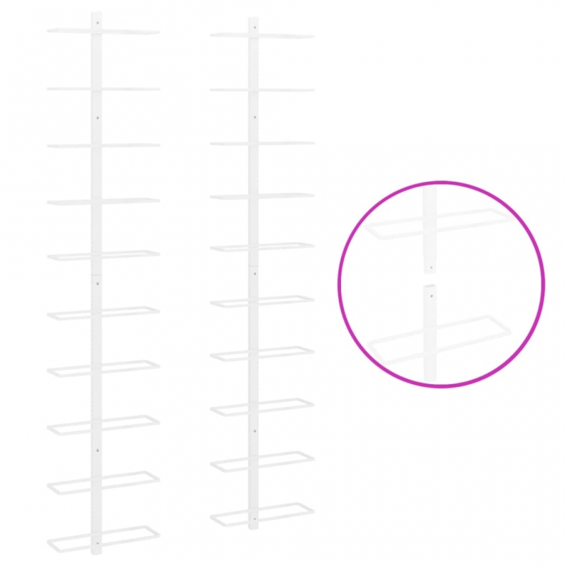 Wand-Weinregale für 10 Flaschen 2 Stk. Weiß Metall
