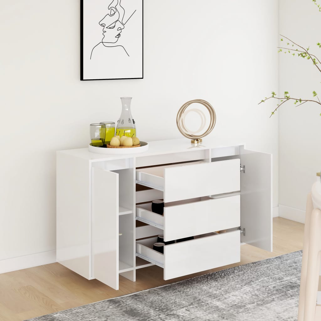 Sideboard 3 Schubladen Hochglanz-Weiß 120x41x75cm Holzwerkstoff