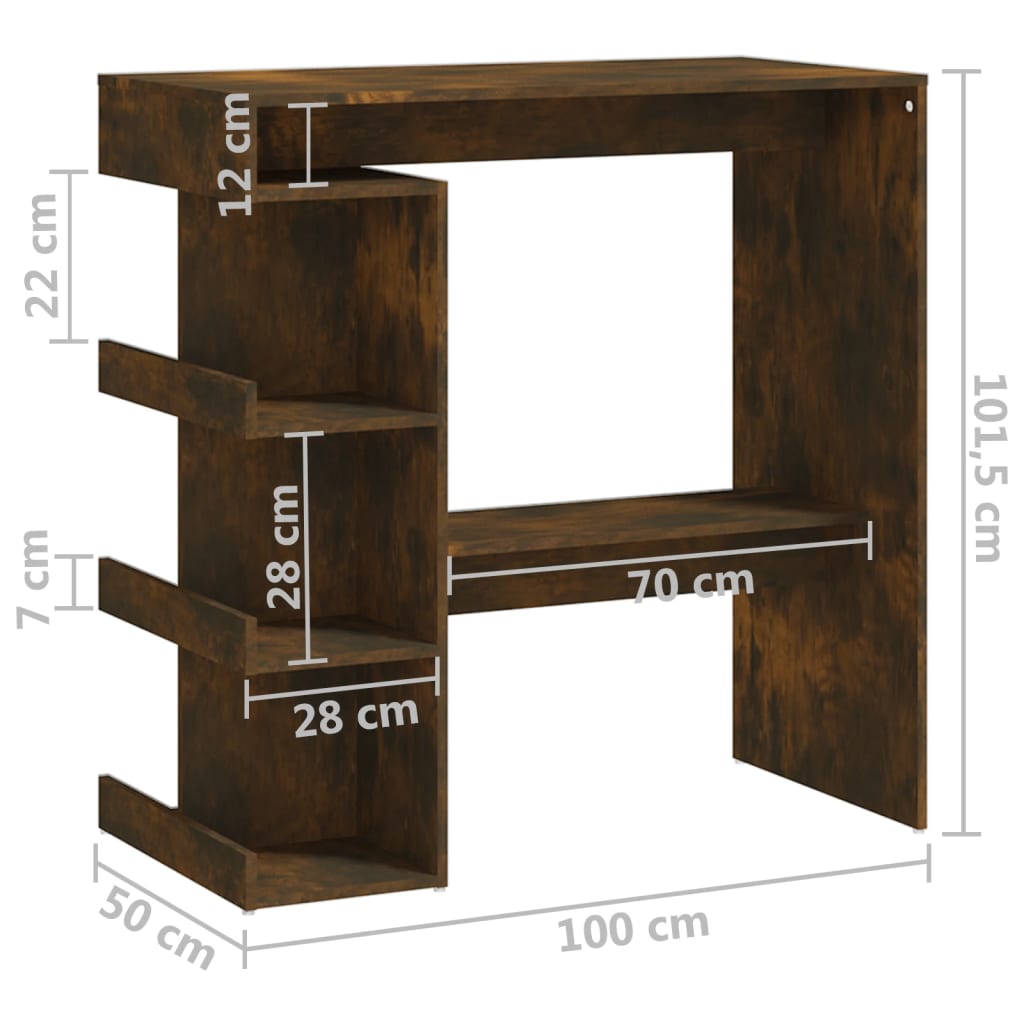 Bartisch mit Regal Räuchereiche 100x50x101,5 cm Holzwerkstoff