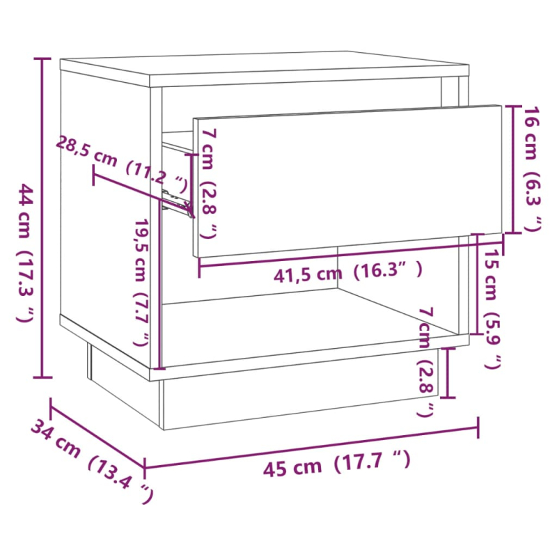 Nachttisch Grau Sonoma 45x34x44 cm Holzwerkstoff