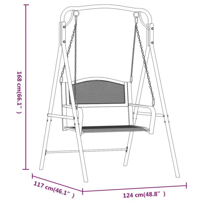 Hollywoodschaukel 124 cm Schwarz Stahl