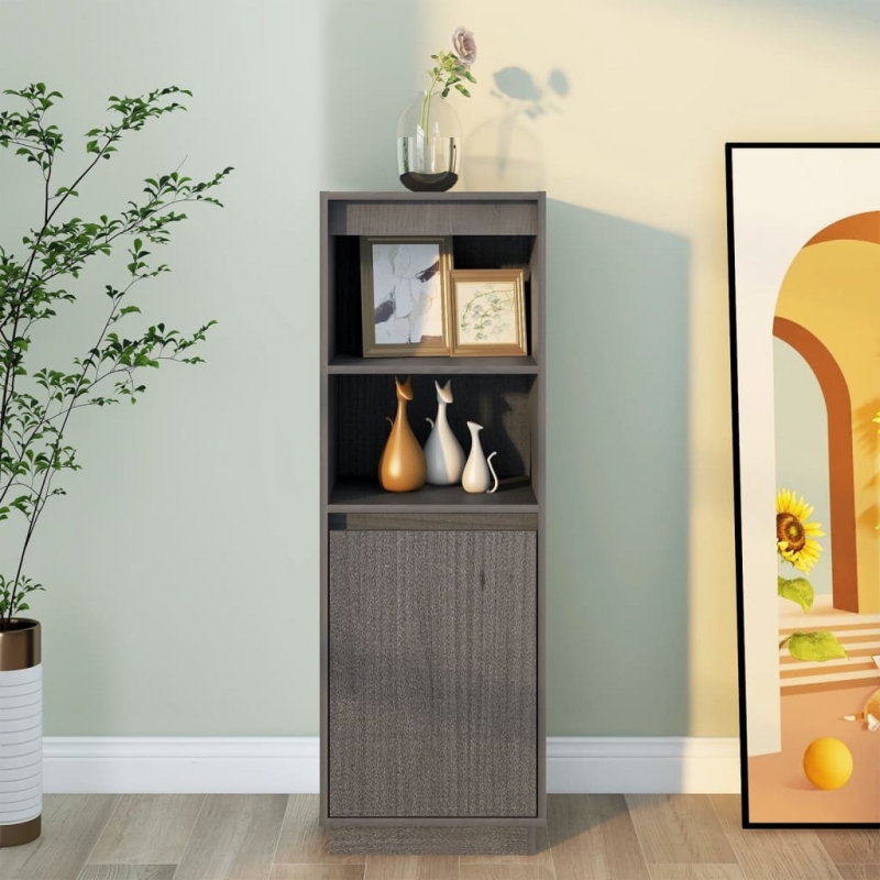 Highboard Grau 37x34x110 cm Massivholz Kiefer