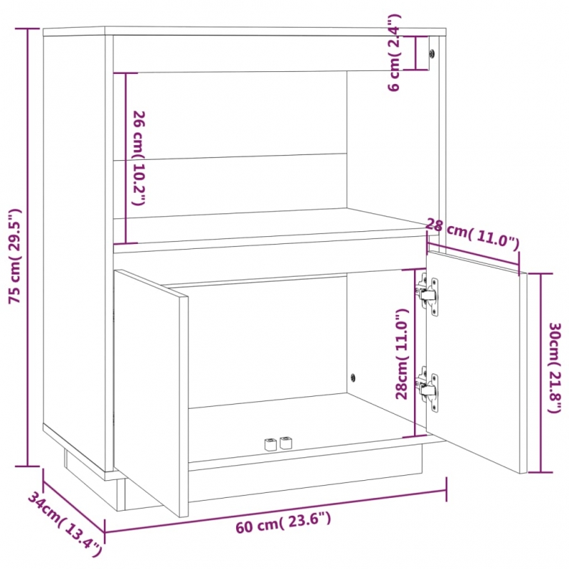 Sideboard Honigbraun 60x34x75 cm Massivholz Kiefer