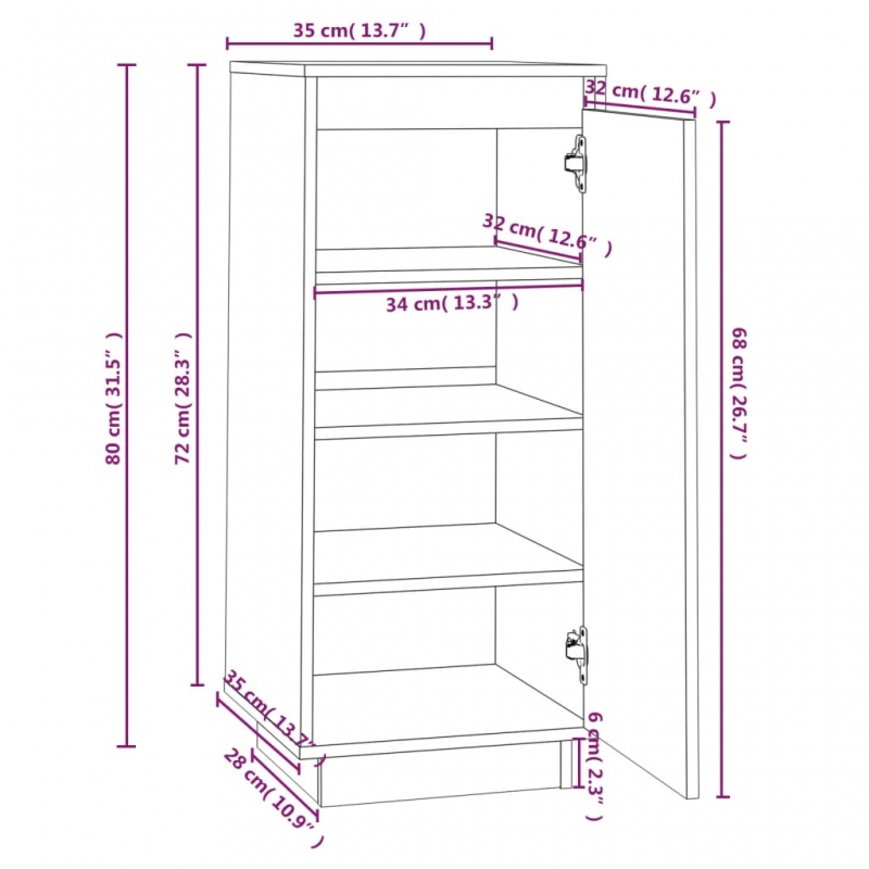 Schuhschrank 35x35x80 cm Massivholz Kiefer