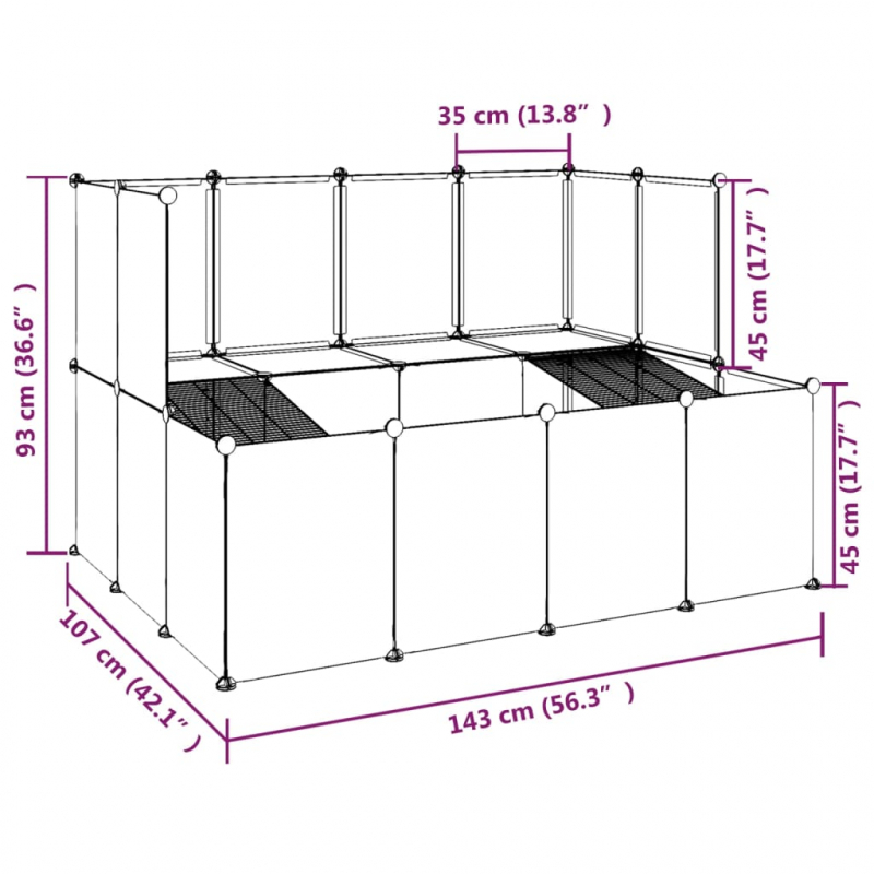 Kleintierkäfig Schwarz 143x107x93 cm PP und Stahl