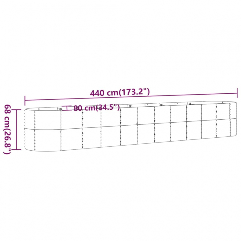Pflanzkübel Pulverbeschichteter Stahl 440x80x68 cm Grau