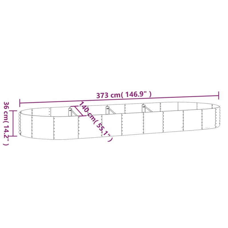 Pflanzkübel Pulverbeschichteter Stahl 373x140x36 cm Silbern