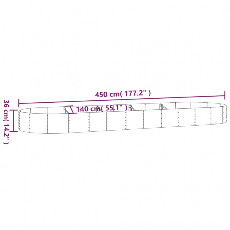 Pflanzkübel Pulverbeschichteter Stahl 450x140x36 cm Silbern