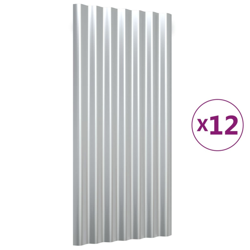 Dachpaneele 12 Stk. Pulverbeschichteter Stahl Silber 80x36 cm