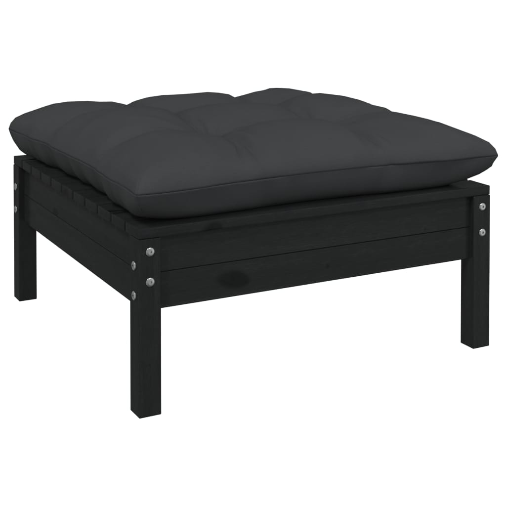 10-tlg. Garten-Lounge-Set mit Kissen Schwarz Kiefer Massivholz