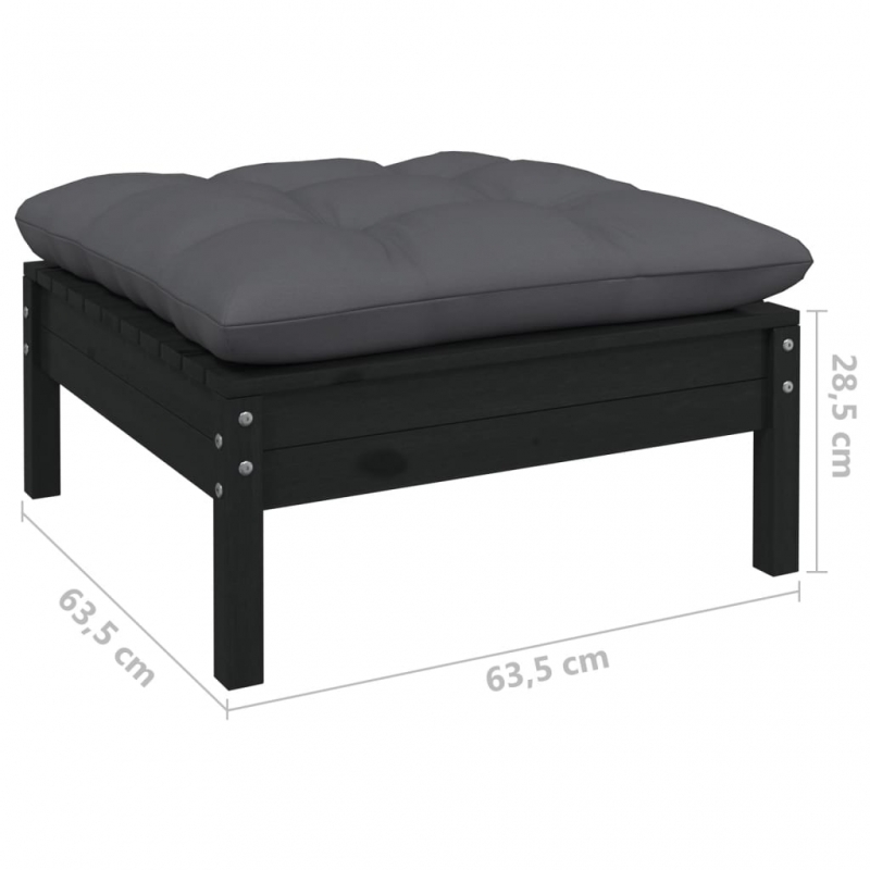 10-tlg. Garten-Lounge-Set mit Kissen Schwarz Kiefernholz