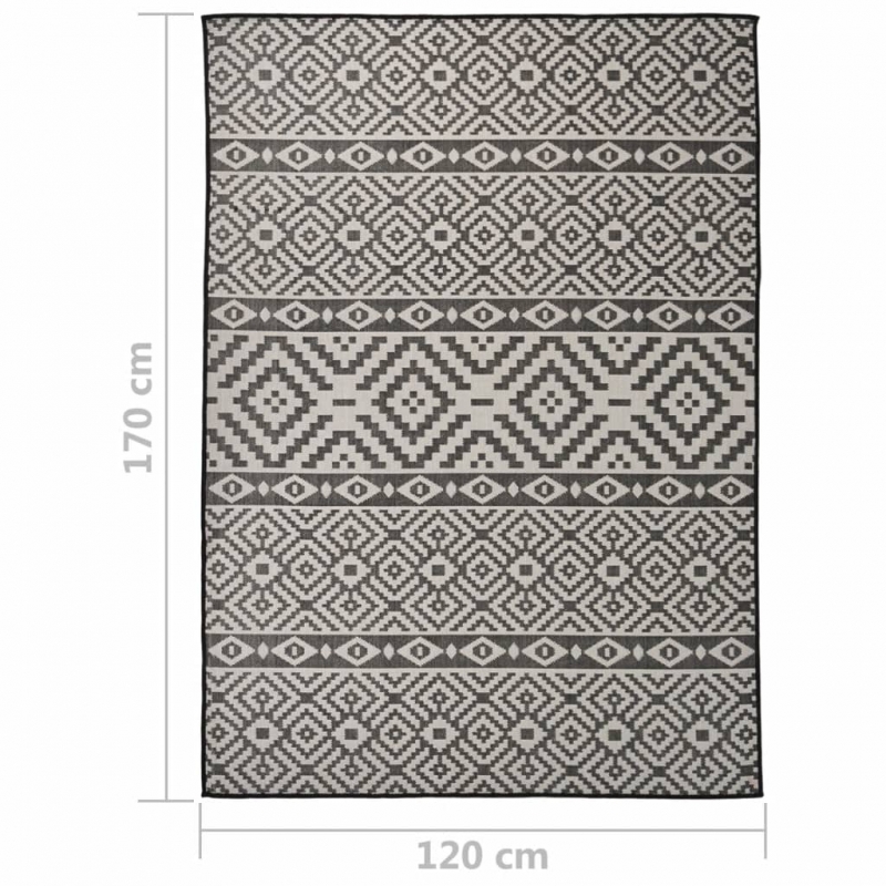 Outdoor-Teppich Flachgewebe 120x170 cm Schwarz Gestreift