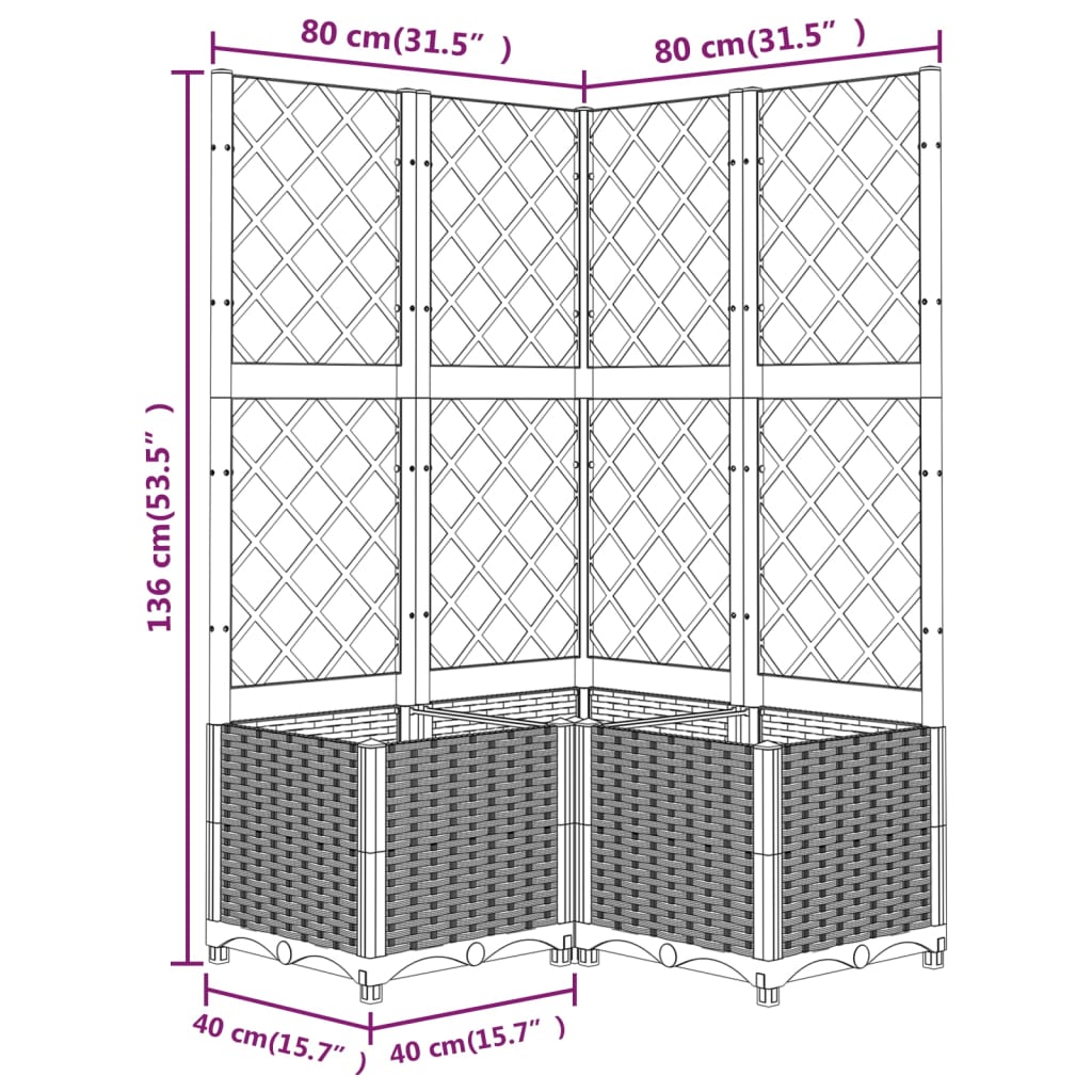 Pflanzkübel mit Rankgitter Braun 80x80x136 cm PP