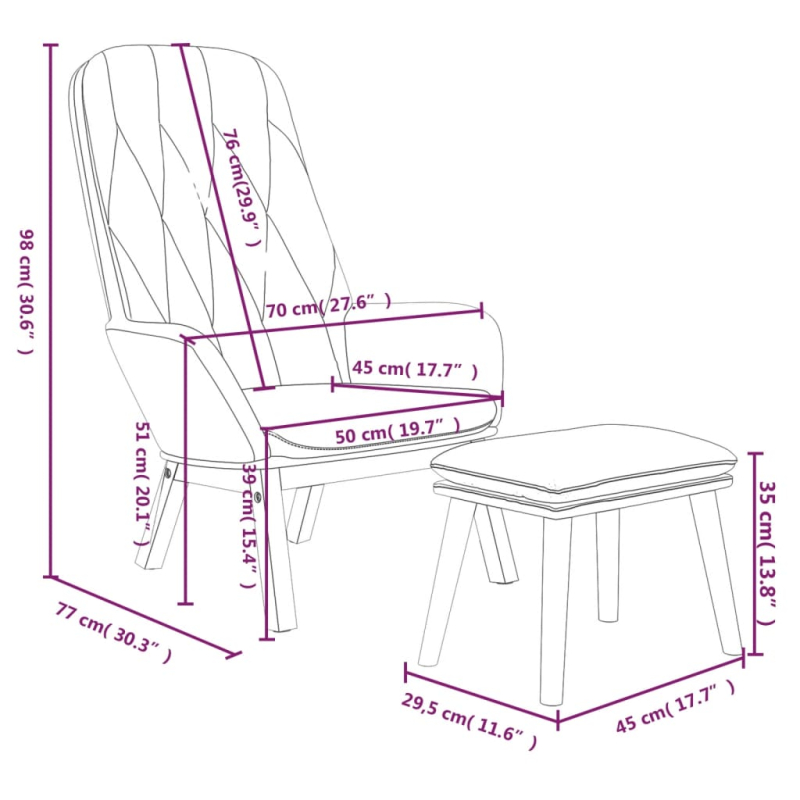 Relaxsessel mit Hocker Dunkelgrau Samt